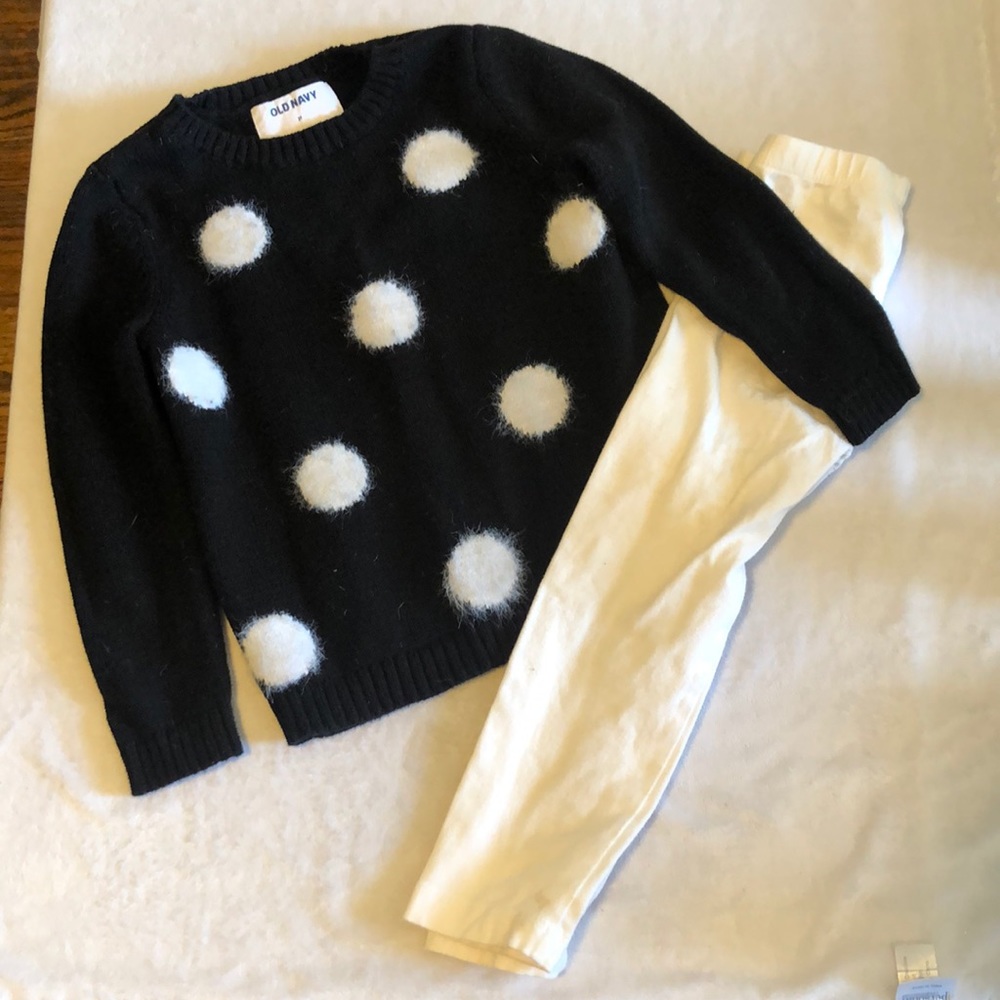 Adorable black with white polka dot sweater outfit